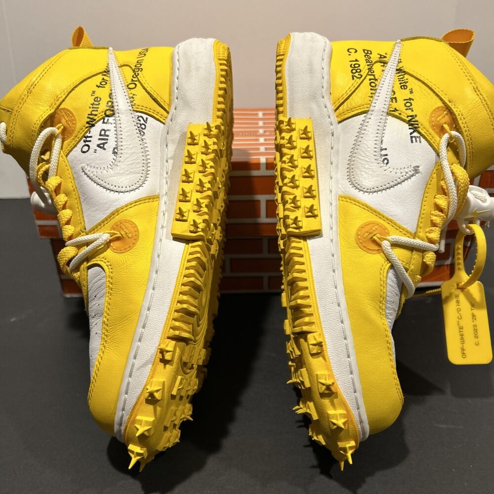 Size 9- Off-White x Nike Air Force 1 SP Leather Mid Varsity Maize W OG BOX - Picture 13 of 15